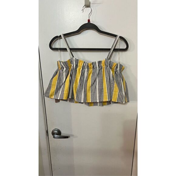 IRIS Linen Blend Yellow Stripe Crop Top Womens SZ L New With Tags - Picture 7 of 13